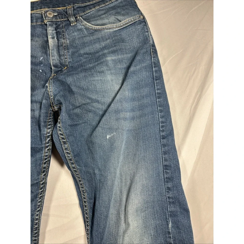 Levi's 505 Jeans Mens 34x32 Blue Medium Wash Straight Denim Zip Fly Distressed